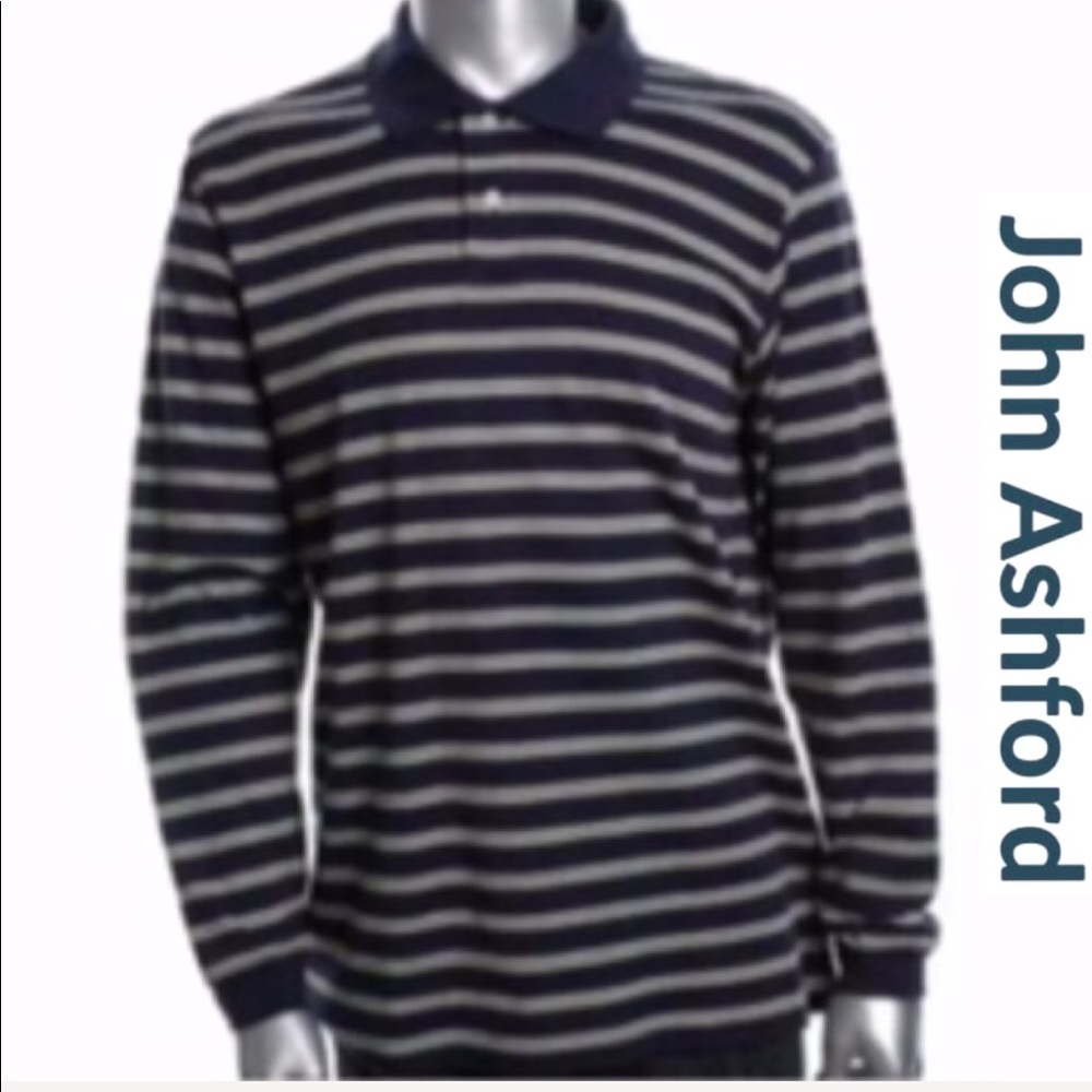 NWT $50 JOHN ASHFORD L/S Striped Polo Shirt XXL